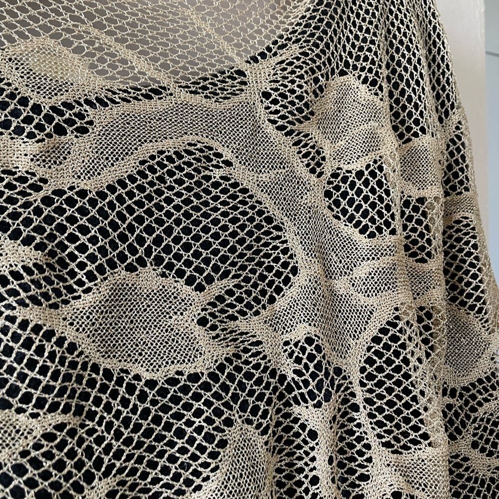 Gold Lace Knit Shawl with Asymmetrical Design - Picture 7 of 15